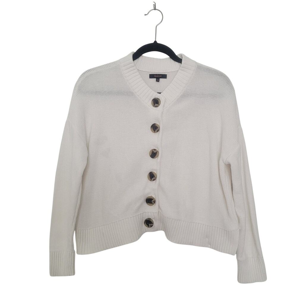 Quince Women 100% Organic Cotton Cropped Cardigan Size XS White Capsule